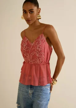 Blusa Morena Rosa Solta Decote V Sem Manga Padrão Rosa