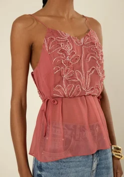Blusa Morena Rosa Solta Decote V Sem Manga Padrão Rosa