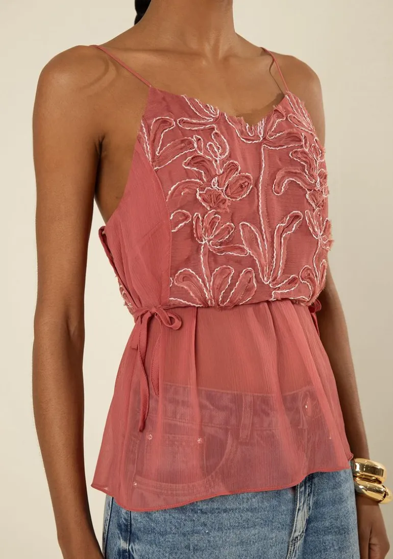 Blusa Morena Rosa Solta Decote V Sem Manga Padrão Rosa