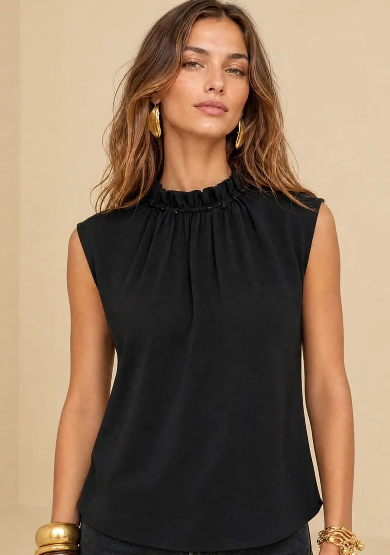 Blusa Morena Rosa Solta Decote V Manga Longa Padrão Preto