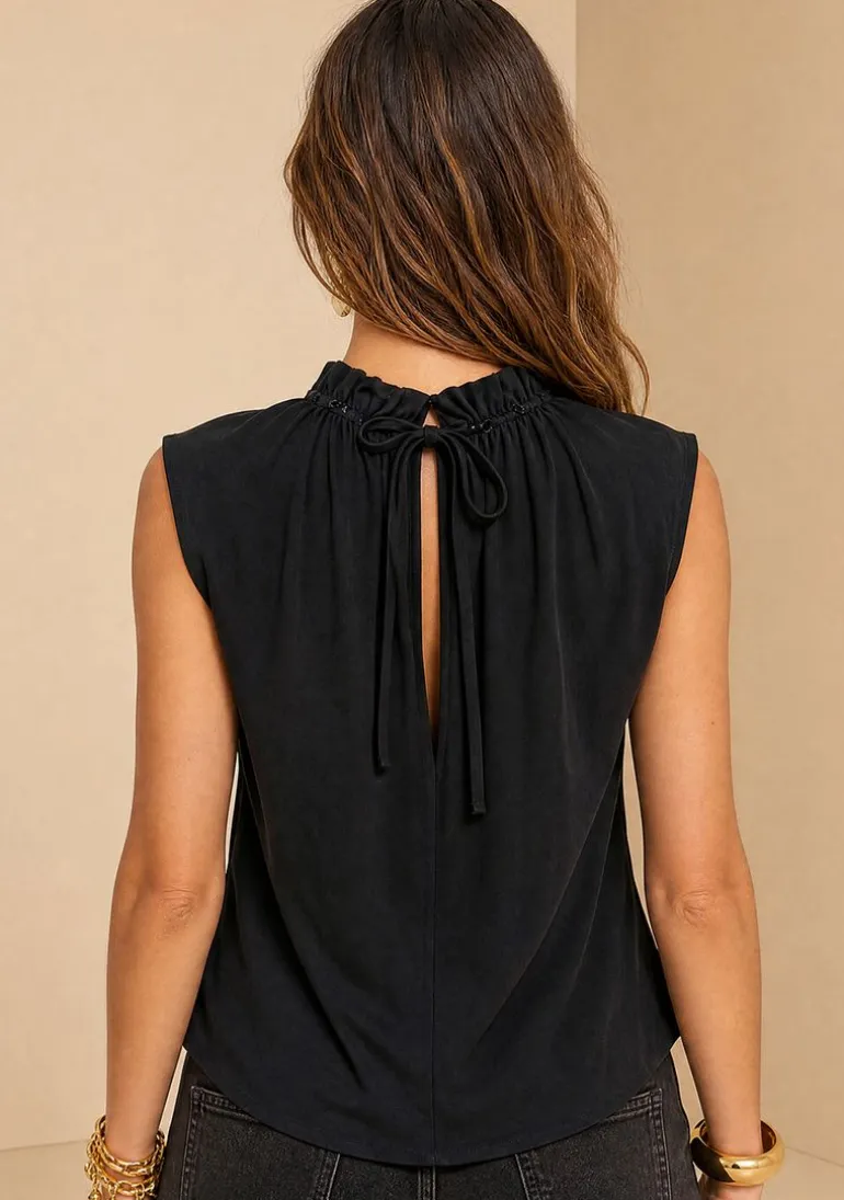 Blusa Morena Rosa Solta Decote V Manga Longa Padrão Preto