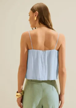 Blusa Morena Rosa Solta Decote Reto Sem Manga Padrão Azul