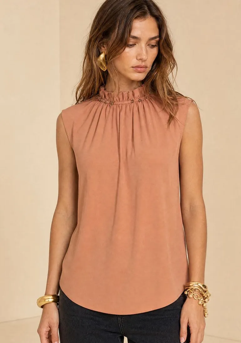 Blusa Morena Rosa Solta Decote V Manga Longa Padrão Rosa