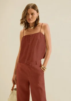 Blusa Morena Rosa Solta Decote Reto Sem Manga Padrão Marrom