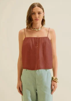 Blusa Morena Rosa Solta Decote Reto Sem Manga Padrão Marrom