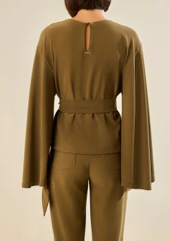 Blusa Morena Rosa Solta Decote Careca Manga Longa Padrão Verde