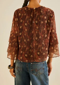 Blusa Morena Rosa Solta Decote Careca Manga Longa Padrão Marrom
