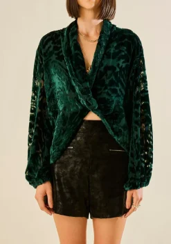 Blusa Morena Rosa Solta Decote V Manga Longa Padrão Verde
