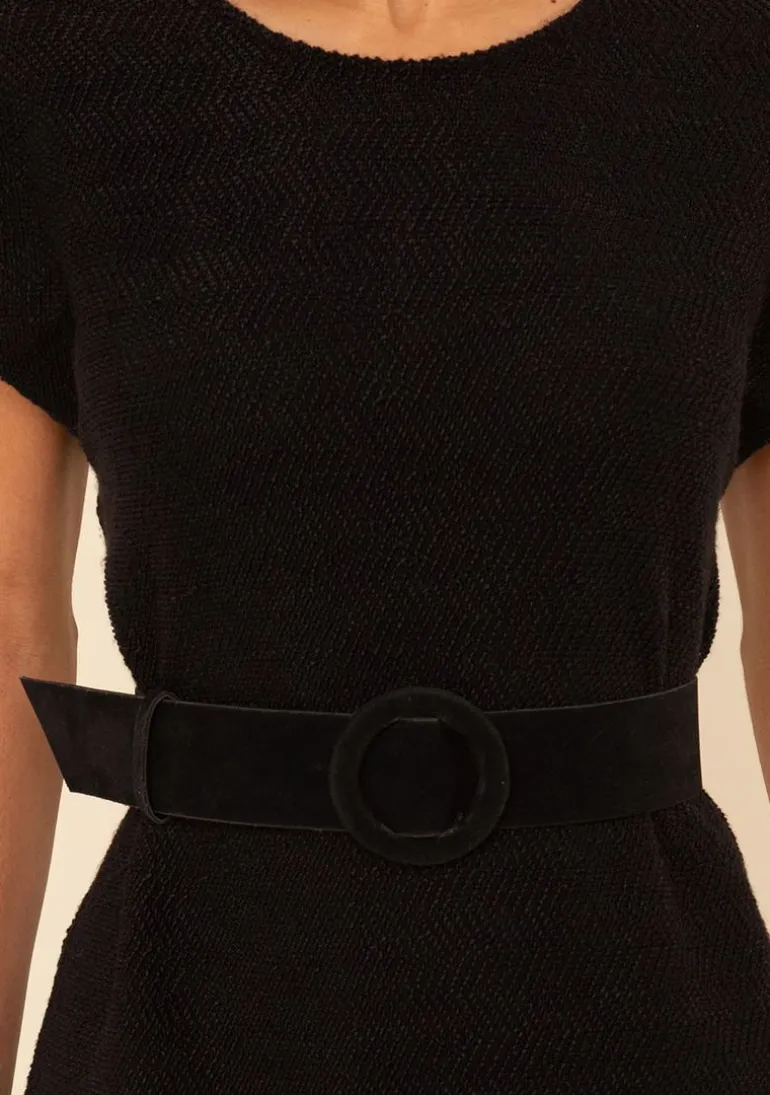 Blusa Morena Rosa Solta Decote V Manga Curta Padrão Preto