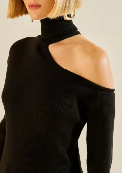 Blusa Morena Rosa Solta Gola Alta Manga Longa Padrão Preto