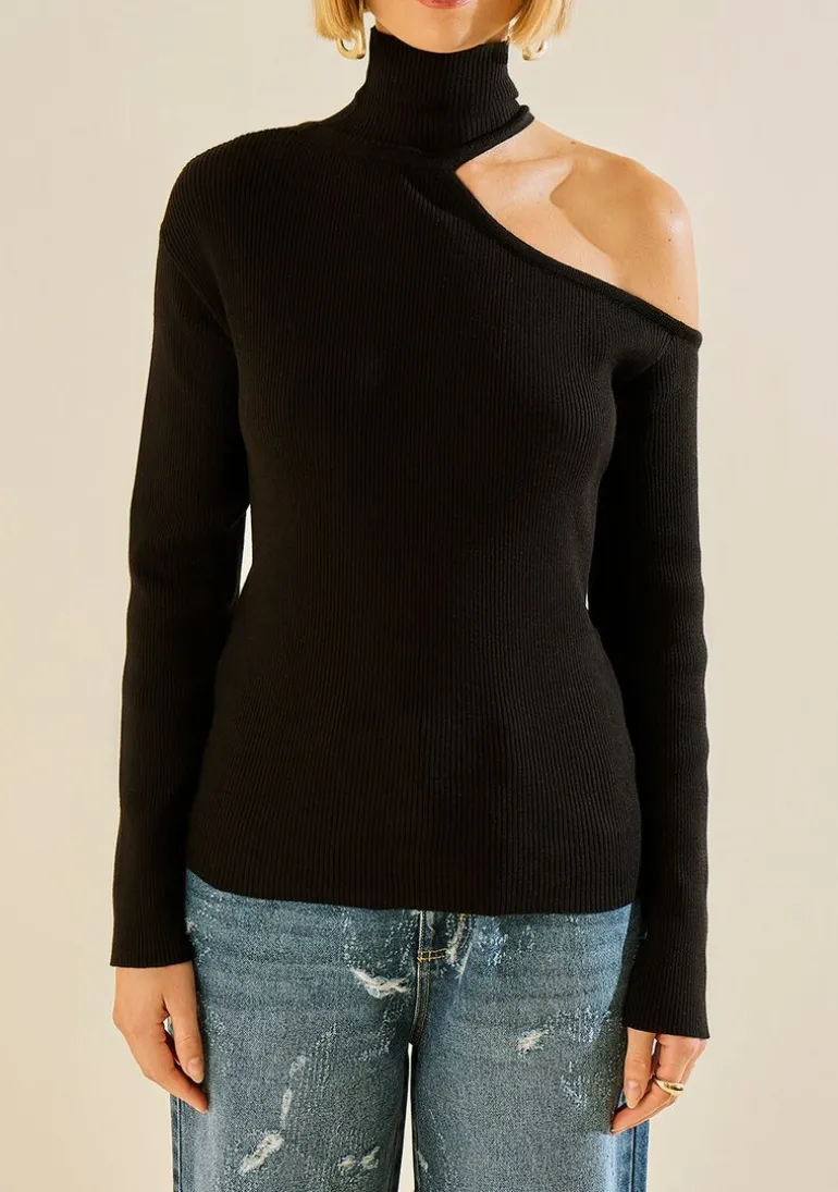 Blusa Morena Rosa Solta Gola Alta Manga Longa Padrão Preto