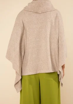 Blusa Morena Rosa Solta Gola Alta Manga 7 Oitavos Padrão Bege