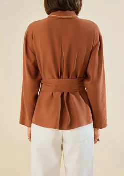Blusa Morena Rosa Solta Gola Clássica Manga Longa Padrão Marrom