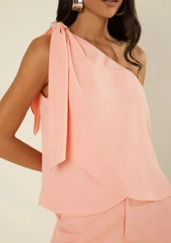 Blusa Morena Rosa Solta Um Ombro Só Sem Manga Padrão Rosa