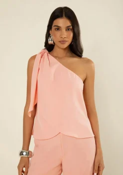 Blusa Morena Rosa Solta Um Ombro Só Sem Manga Padrão Rosa