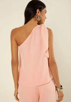 Blusa Morena Rosa Solta Um Ombro Só Sem Manga Padrão Rosa