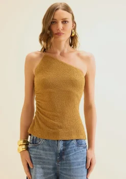 Blusa Um Ombro Só Favo Caramelo