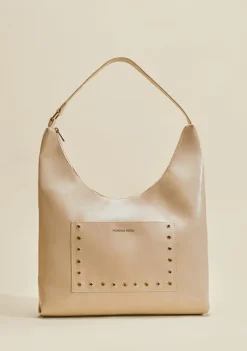 Bolsa Hobo Detalhe Tachas Bege