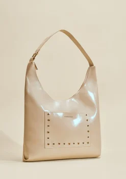 Bolsa Hobo Detalhe Tachas Bege