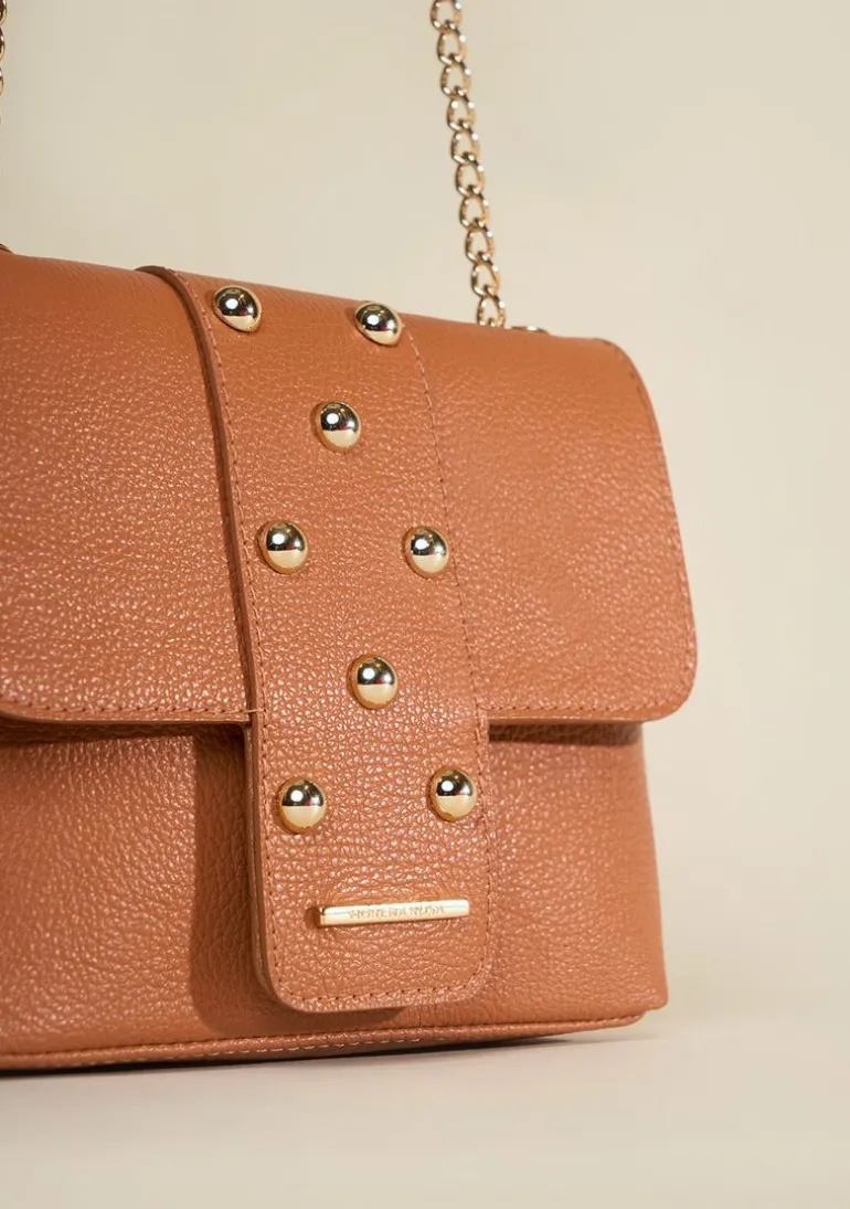 Bolsa Tiracolo Detalhe Tachas Caramelo