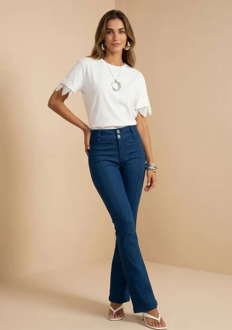 Calça Boot Cut Média Azul