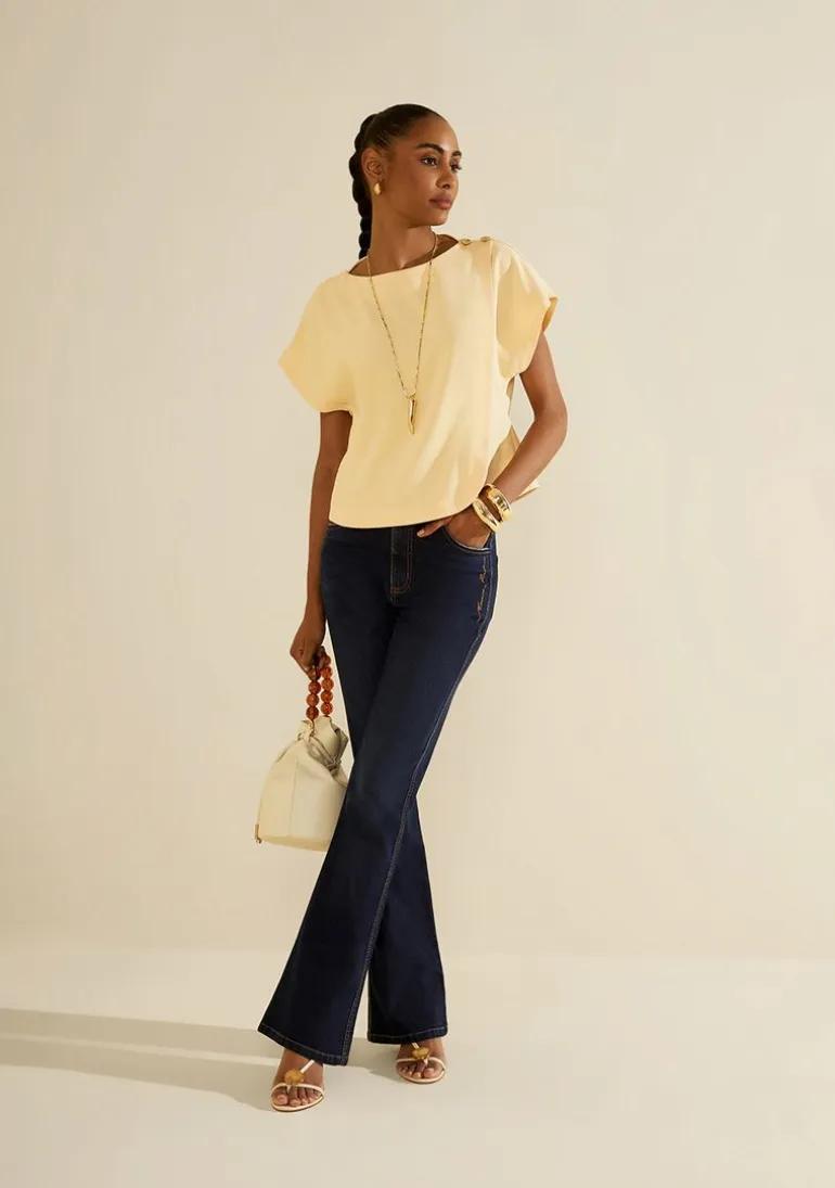 Calça Morena Rosa Boot Cut Alta Azul