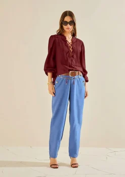 Calça Morena Rosa Cenoura Alta Azul