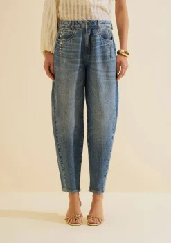 Calça Morena Rosa Cenoura Alta Azul