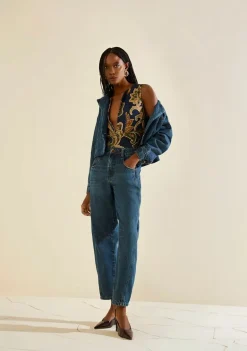 Calça Morena Rosa Cenoura Alta Azul