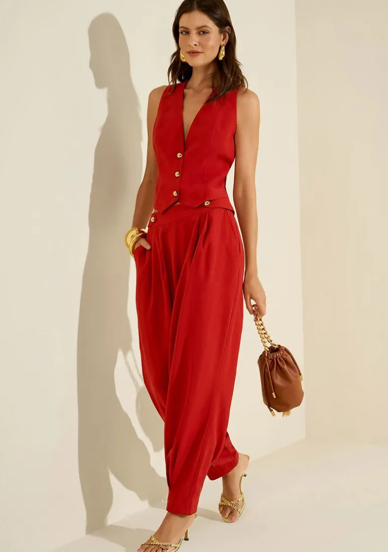 Calça Morena Rosa Cenoura Alta Vermelho