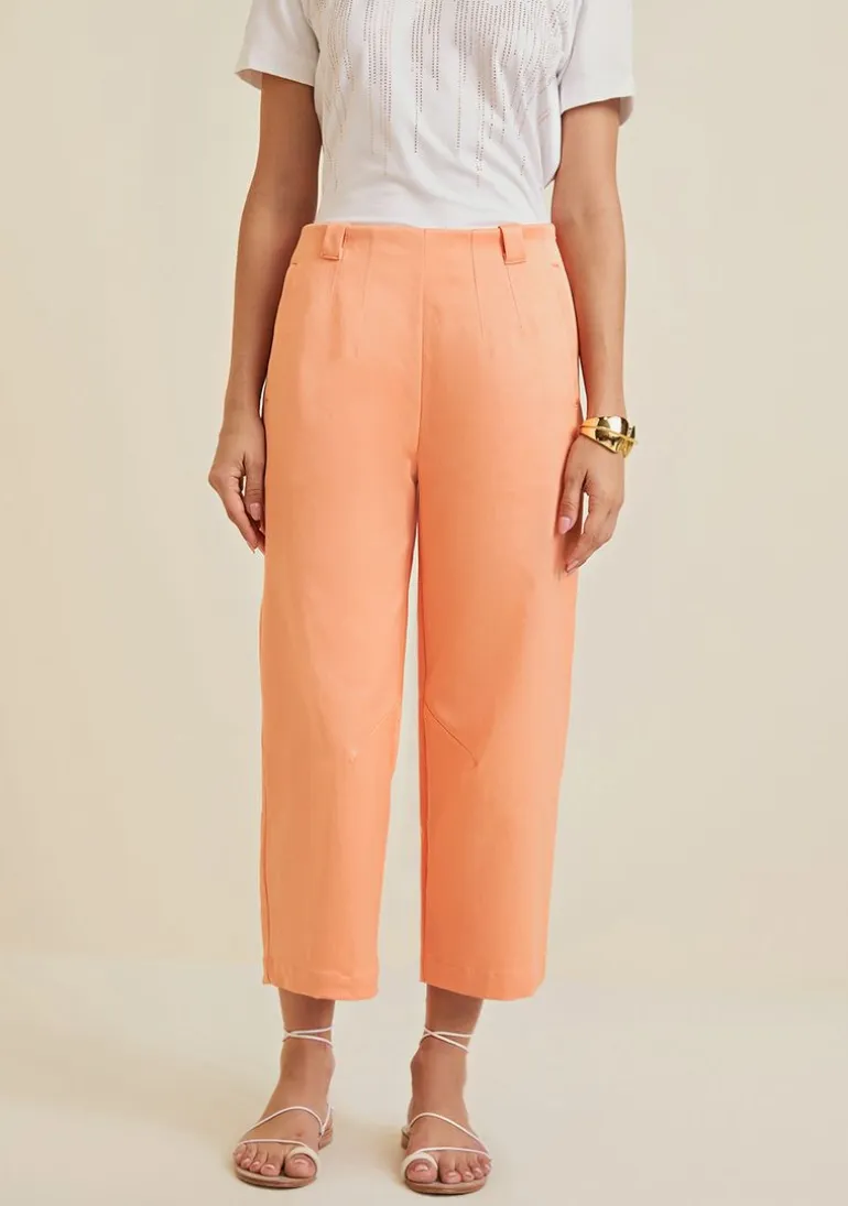 Calça Morena Rosa Pantacourt Cós Alto Com Cinto Rosa