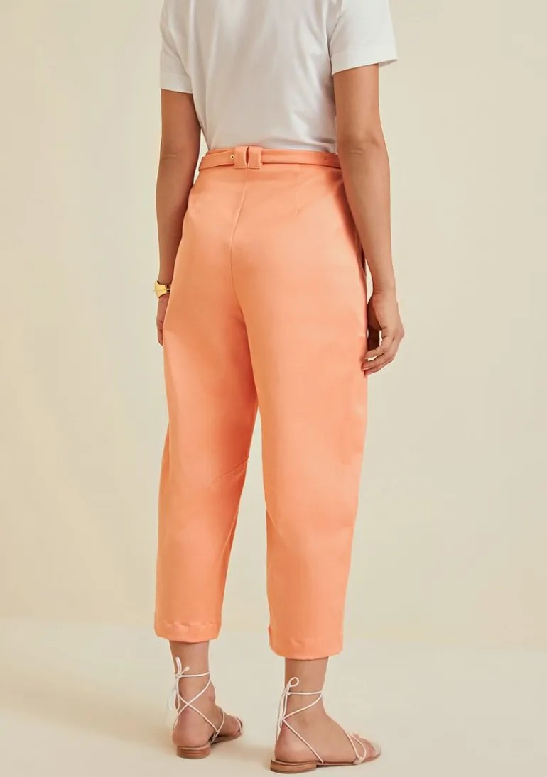 Calça Morena Rosa Pantacourt Cós Alto Com Cinto Rosa