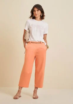 Calça Morena Rosa Pantacourt Cós Alto Com Cinto Rosa