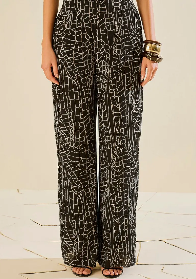 Calça Morena Rosa Pantalona Alta Preto/Branco