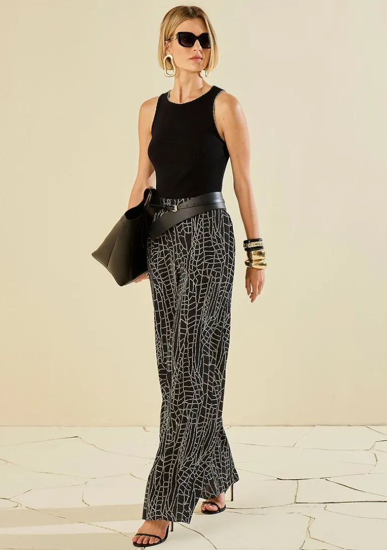 Calça Morena Rosa Pantalona Alta Preto/Branco