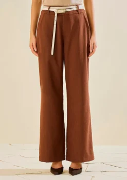Calça Morena Rosa Pantalona Alta Marrom