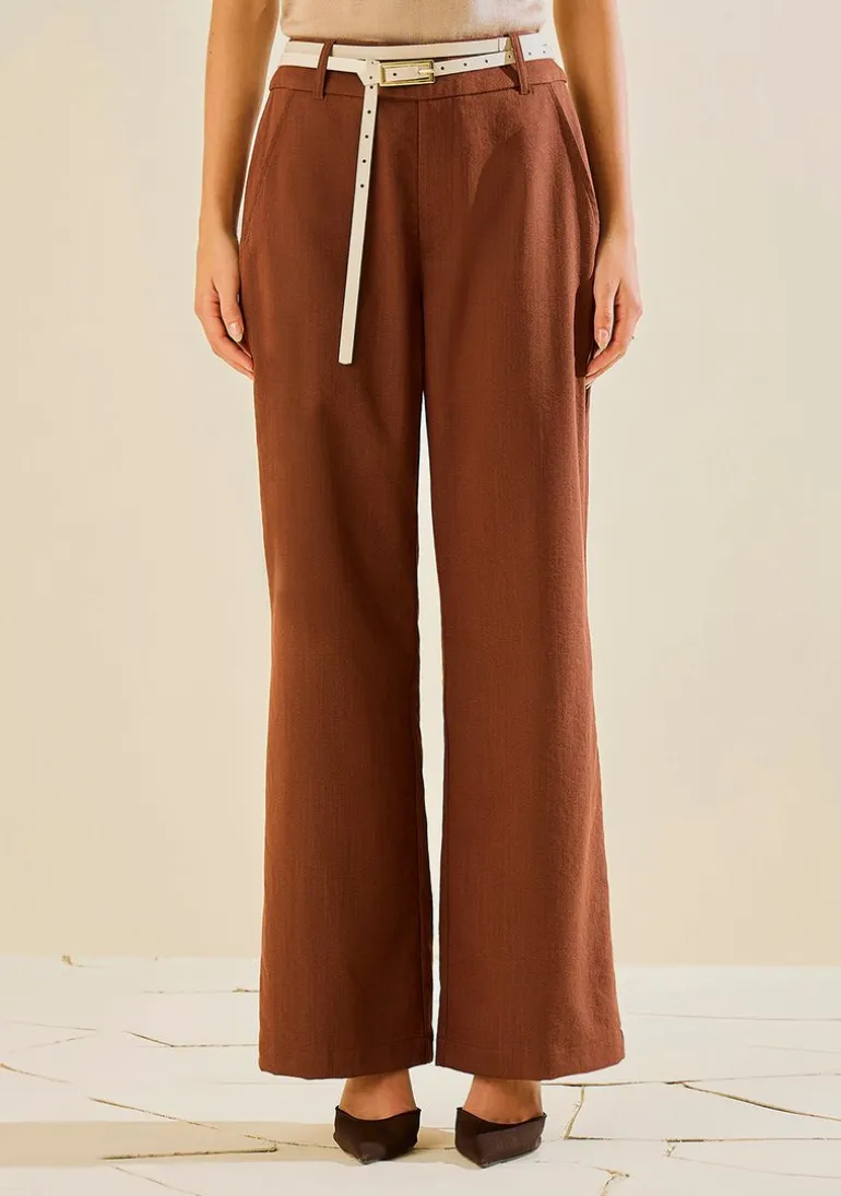 Calça Morena Rosa Pantalona Alta Marrom