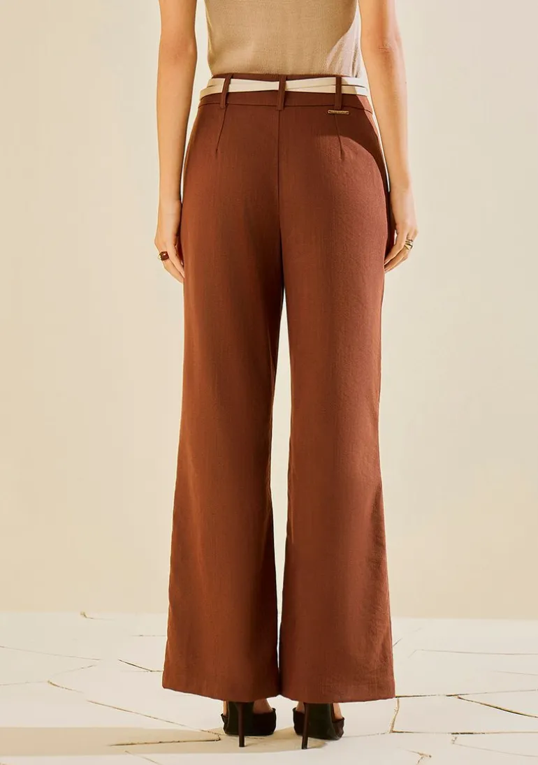 Calça Morena Rosa Pantalona Alta Marrom