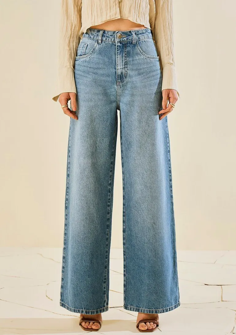 Calça Morena Rosa Pantalona Alta Azul