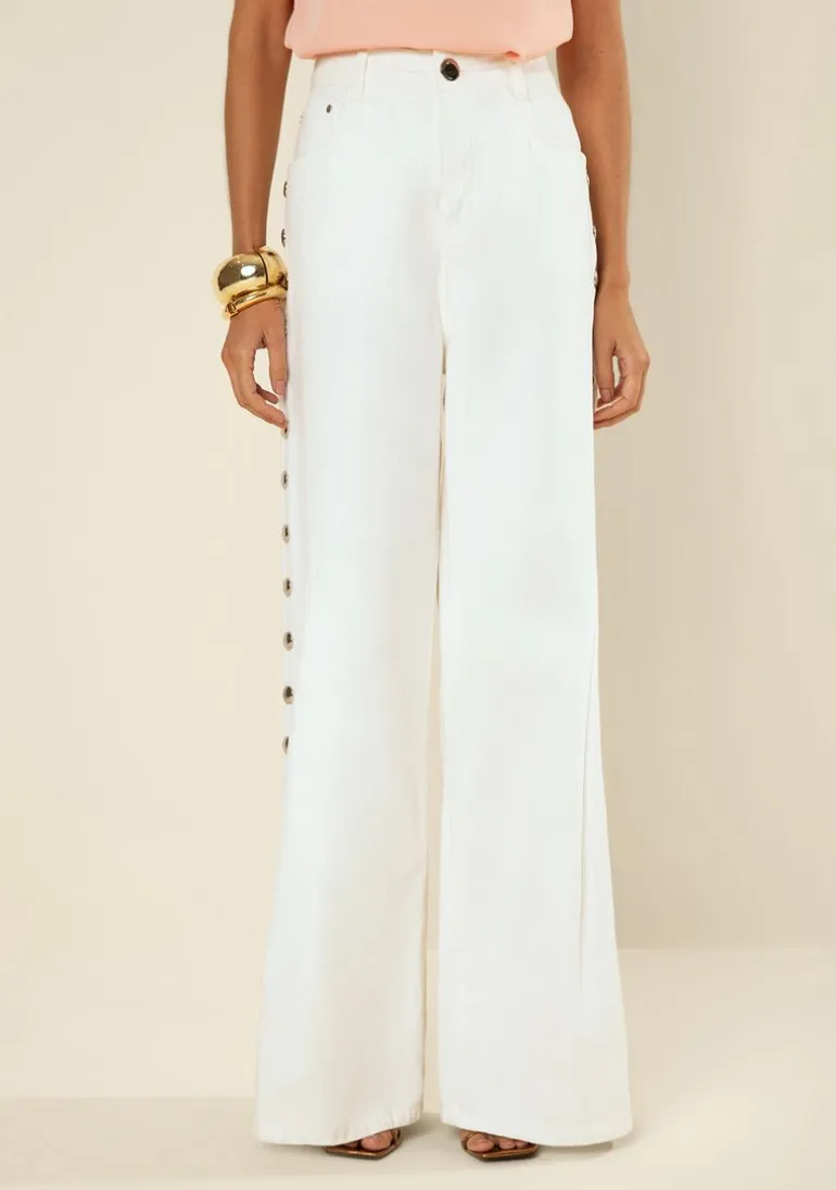 Calça Morena Rosa Pantalona Alta Off White