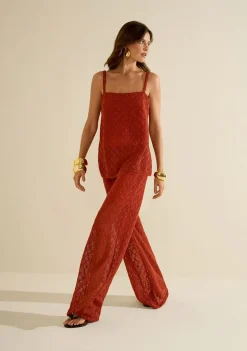 Calça Morena Rosa Pantalona Alta Vermelho