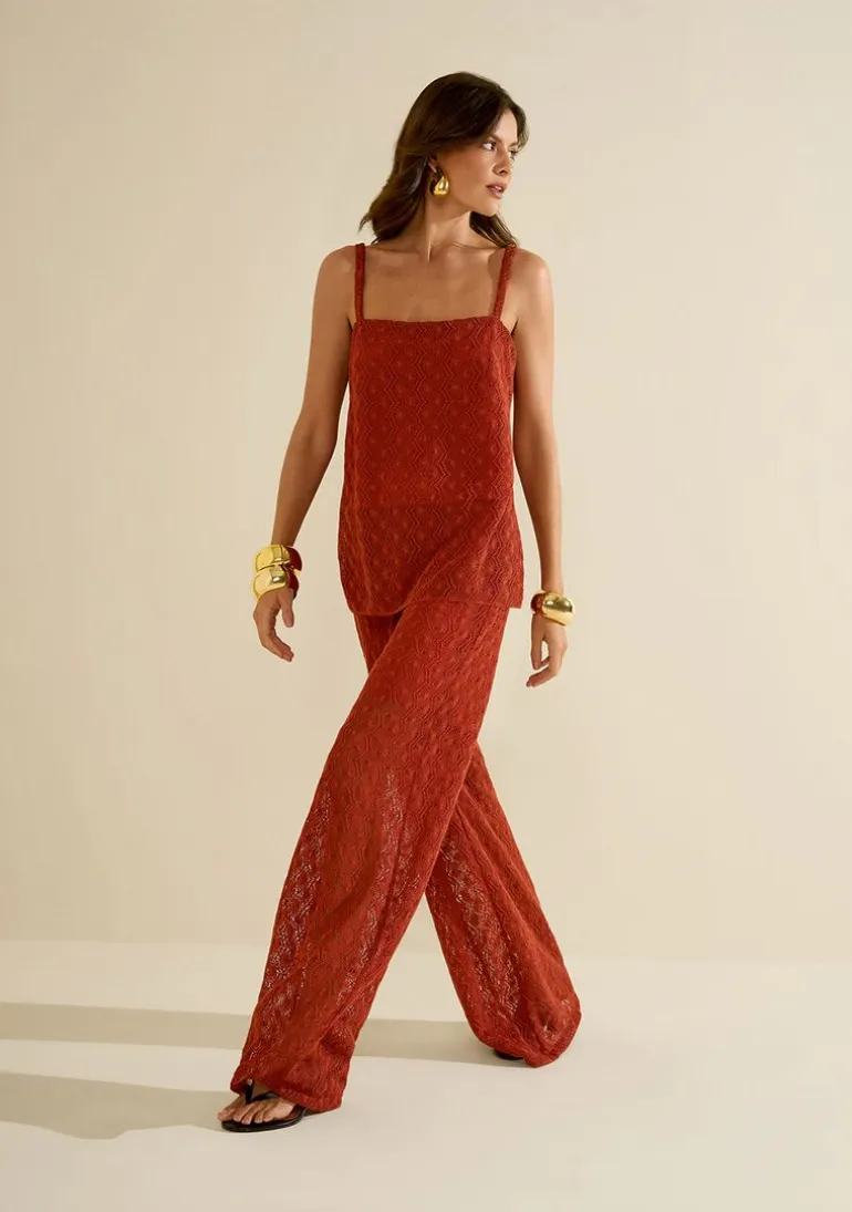 Calça Morena Rosa Pantalona Alta Vermelho
