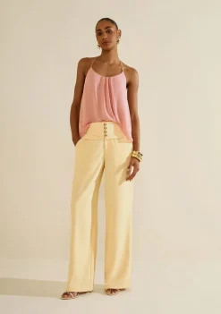 Calça Morena Rosa Pantalona Alta Amarelo
