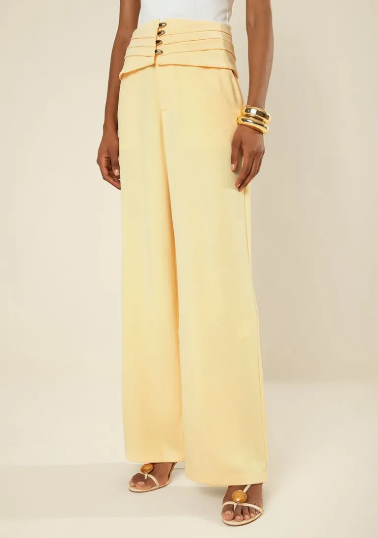 Calça Morena Rosa Pantalona Alta Amarelo