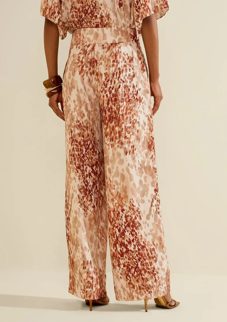 Calça Morena Rosa Pantalona Alta Bege/Vermelho