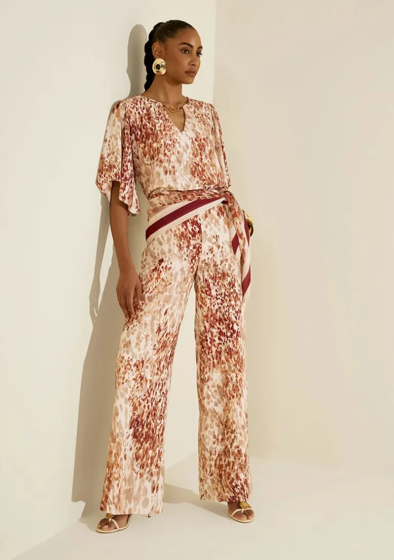 Calça Morena Rosa Pantalona Alta Bege/Vermelho