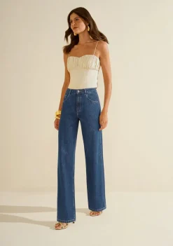 Calça Morena Rosa Reta Alta Azul