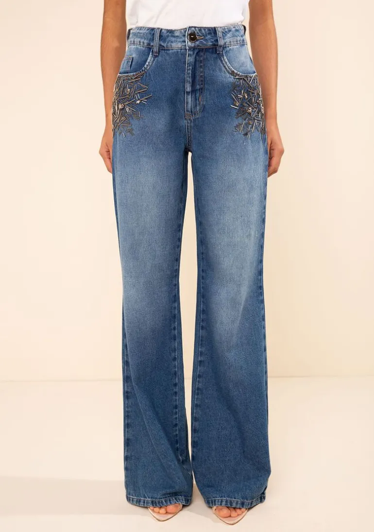 Calça Morena Rosa Reta Alta Azul