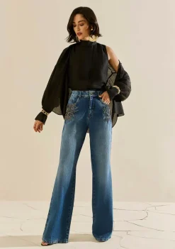 Calça Morena Rosa Reta Alta Azul