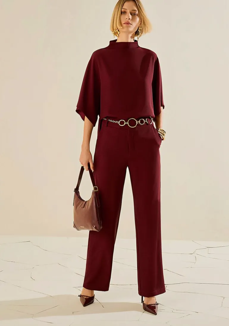 Calça Morena Rosa Reta Alta Bordo
